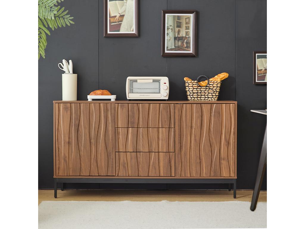 Sideboard with 3 Drawers and 2 Doors - 150x40x80 cm - Mobenze - Effet Oak grainé Dark - Brown UIJU91167