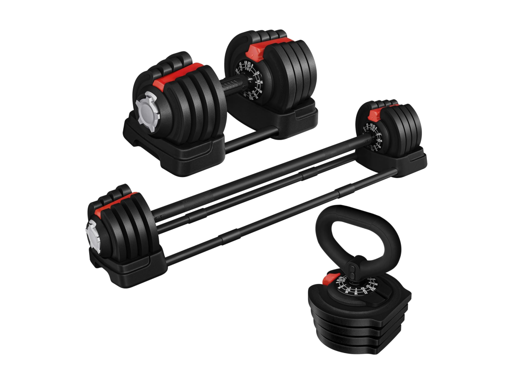 3-in-1 Short or Long Dumbbell Set, Adjustable 18kg Dumbbell with Safety Lock, Muscle Training and Weightlifting RJTY80235