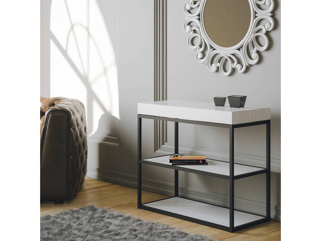 Console table Extendable 90x40/300 cm Mobenze Frêne White Frame Anthracite ENAI65354