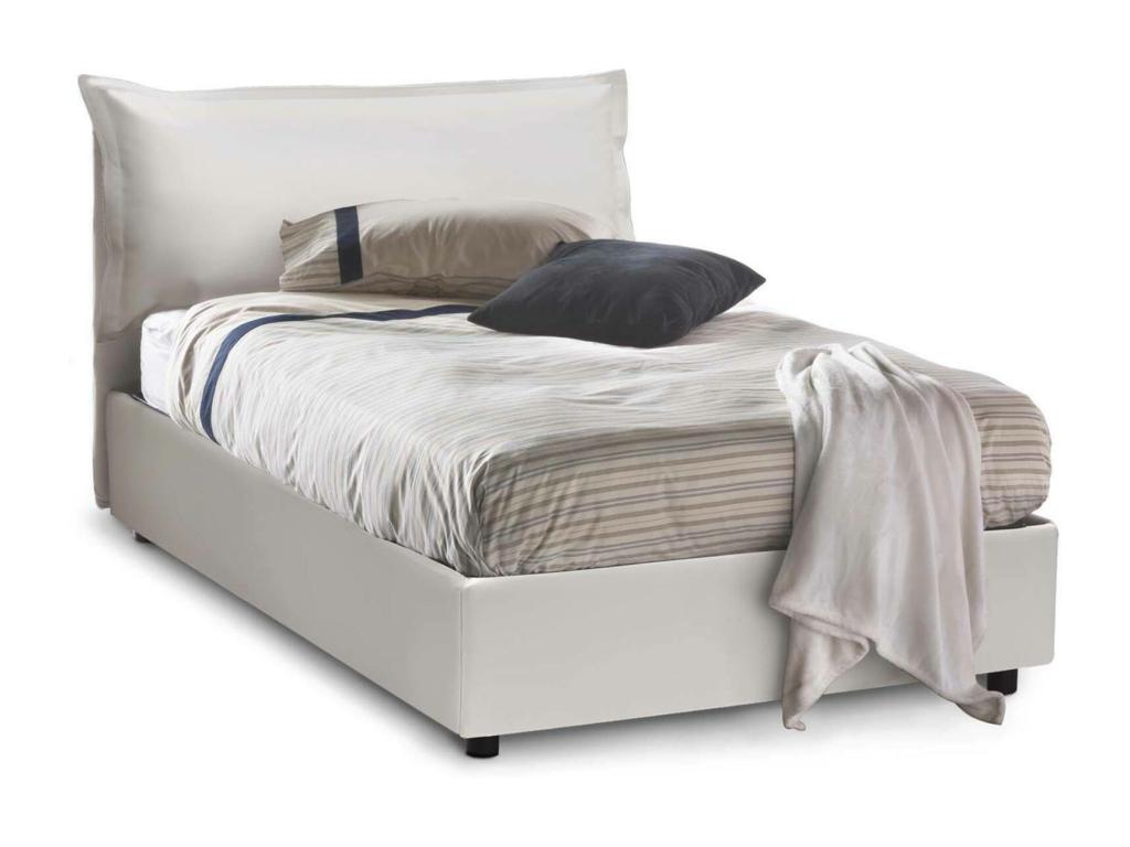 Bed double Mobenze Storage bed with revêtement in éco-cuir Made in Italy Ouverture frontale adapté for Mattress 120x190 cm White IYMZ21332