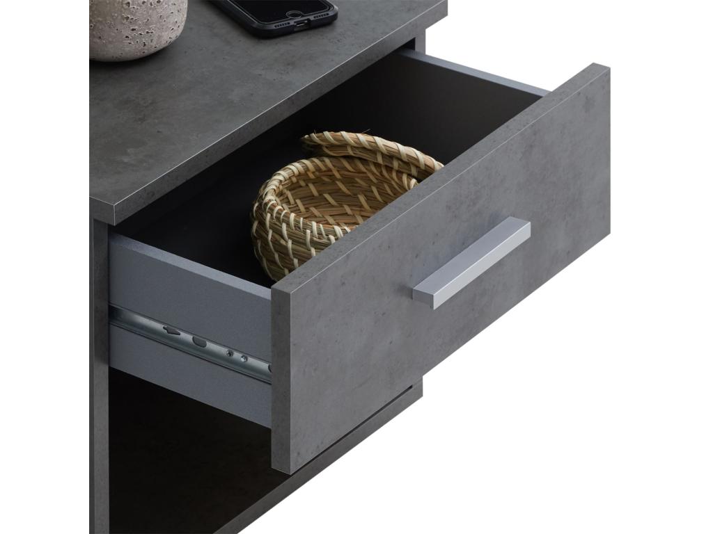 Table of chevet Mobenze Table of nuit casier with 1 Drawer and 1 niche in mélaminé Decor béton Dark QYGZ08522