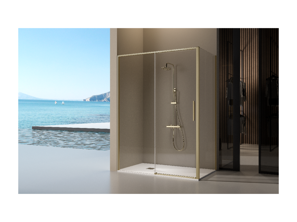 Cosymeub Brushed Gold Fixed Sliding Door Shower Enclosure 139-141.6 cm BAHL90227