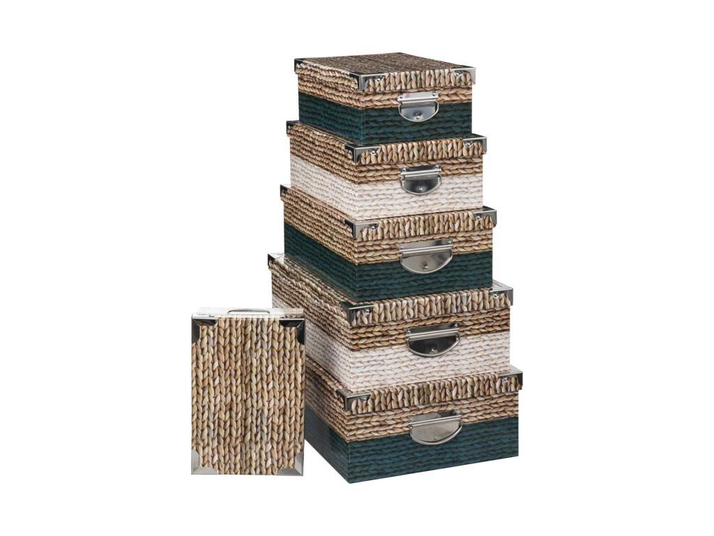 Set of 6 Mobenze BFPE02644 decorative storage boxes with handles and metal corners