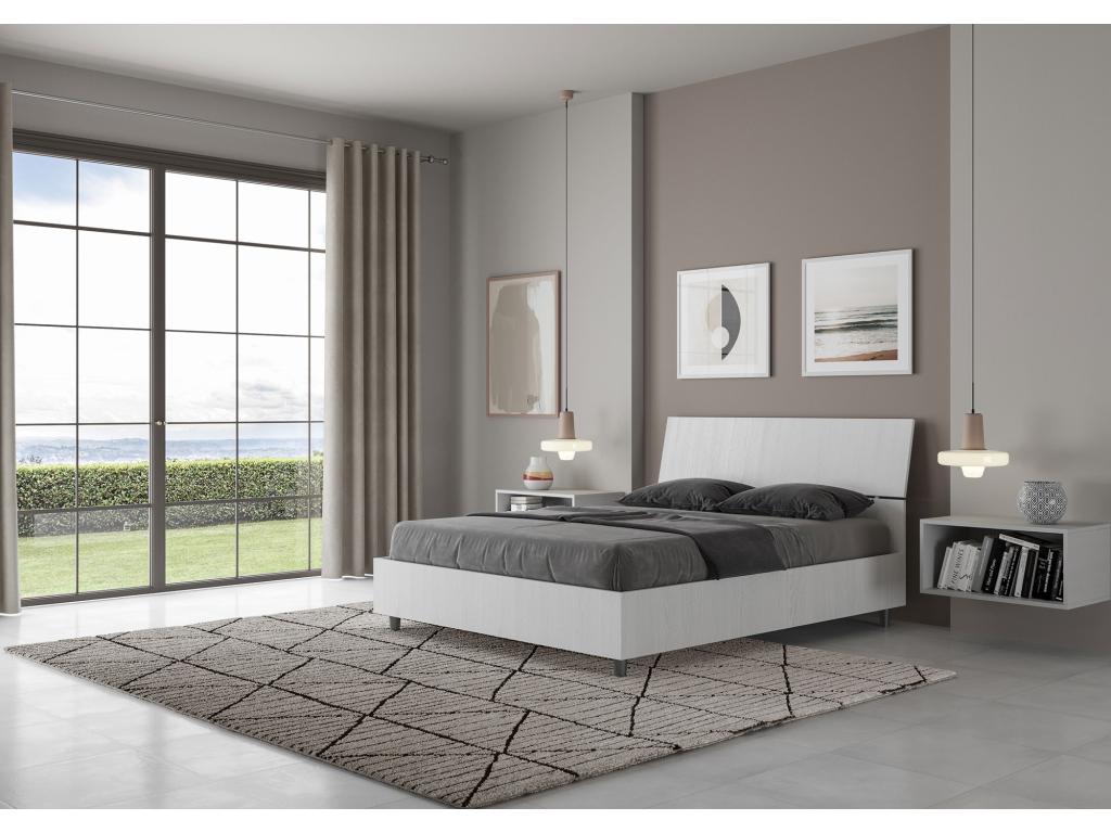 Bed double with Slatted base 140x190 Headboard inclinée frêne White Luxameub FAJX30973