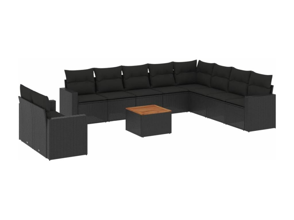 11-piece garden furniture set with cushions, black woven resin HYVE11219