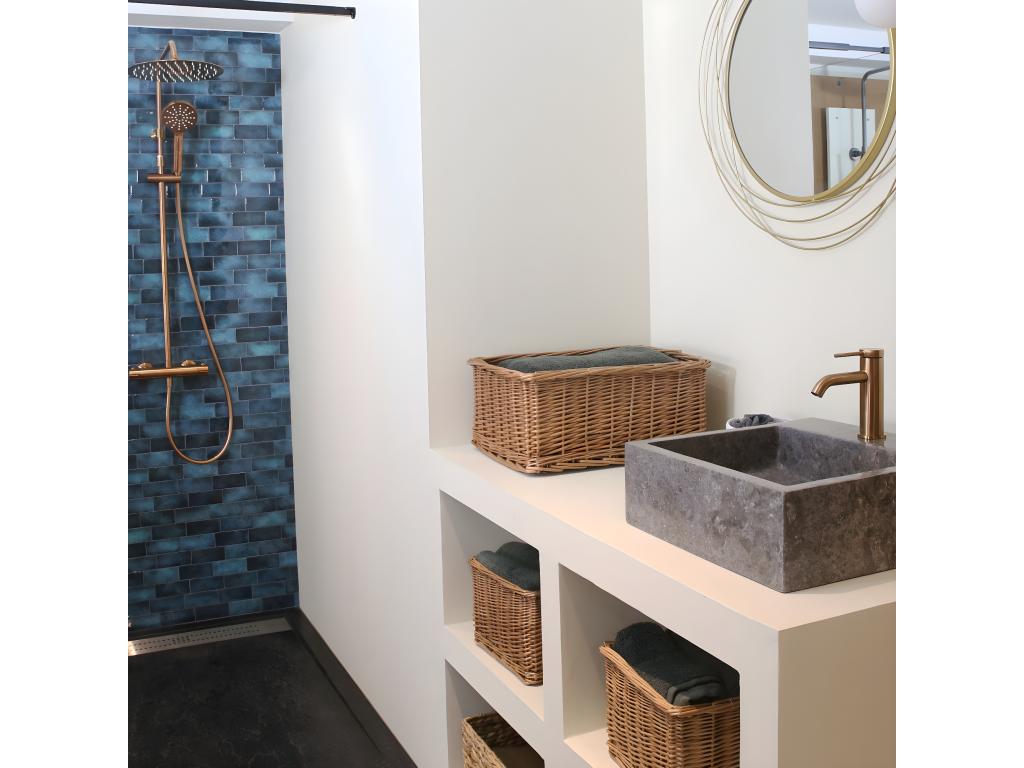 Lollipop low-profile basin mixer tap in brushed copper - Luxameub LJMP94060