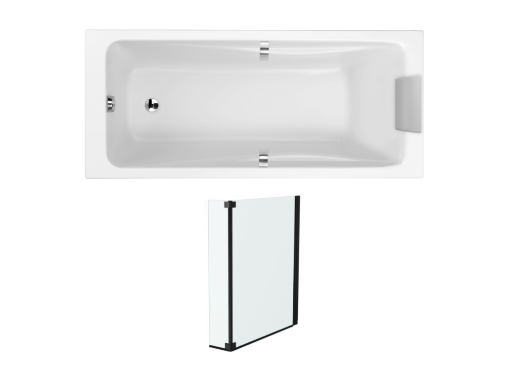 Mobenze 180x90 bath pack, Mobenze Up 2-panel bath screen, matte black RNJN30065