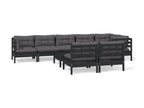 9-piece garden furniture set with cushions, black, solid pine, Mobenze DDXF23587