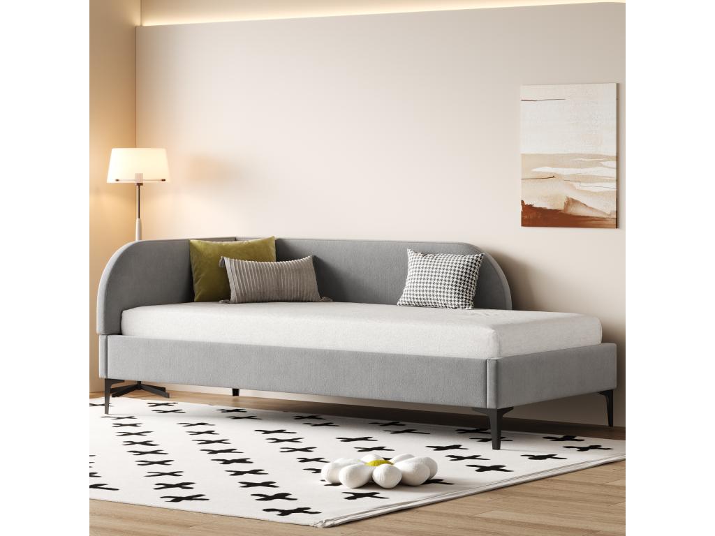 Bed Tufted 90x200 cm with Headboard Sofa-Bed - Mobenze - Slatted base Mobenze - Gray without Mattress FTAM20558