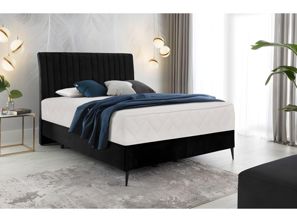 Bed frame, mattress, black velvet fabric - 180x200 cm - Luxameub YDHP85351
