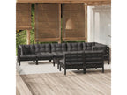 9-piece garden furniture set with cushions, black, solid pine, Mobenze DDXF23587