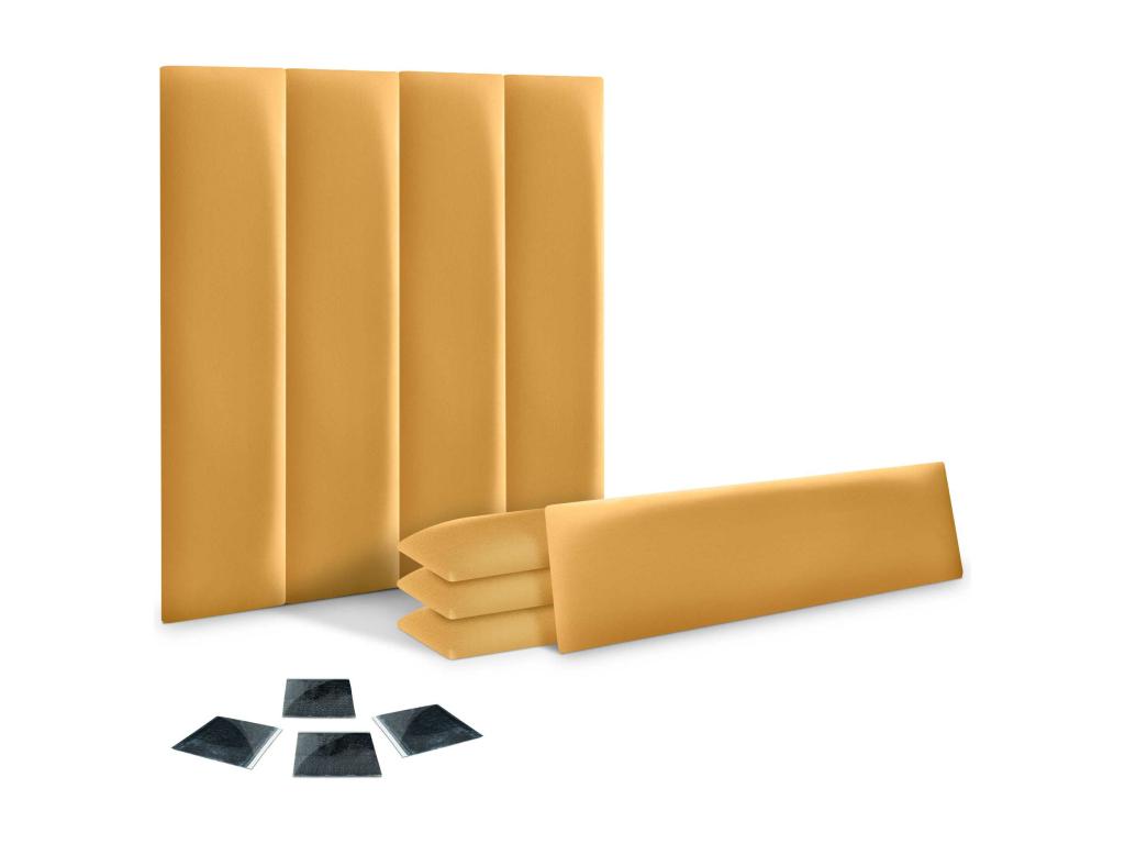 Set of 8 padded panels in eco-friendly faux leather, Luxameub self-adhesive pack for sound-absorbing wall protection, Mustard, 60x30cm x8 JNVR04368