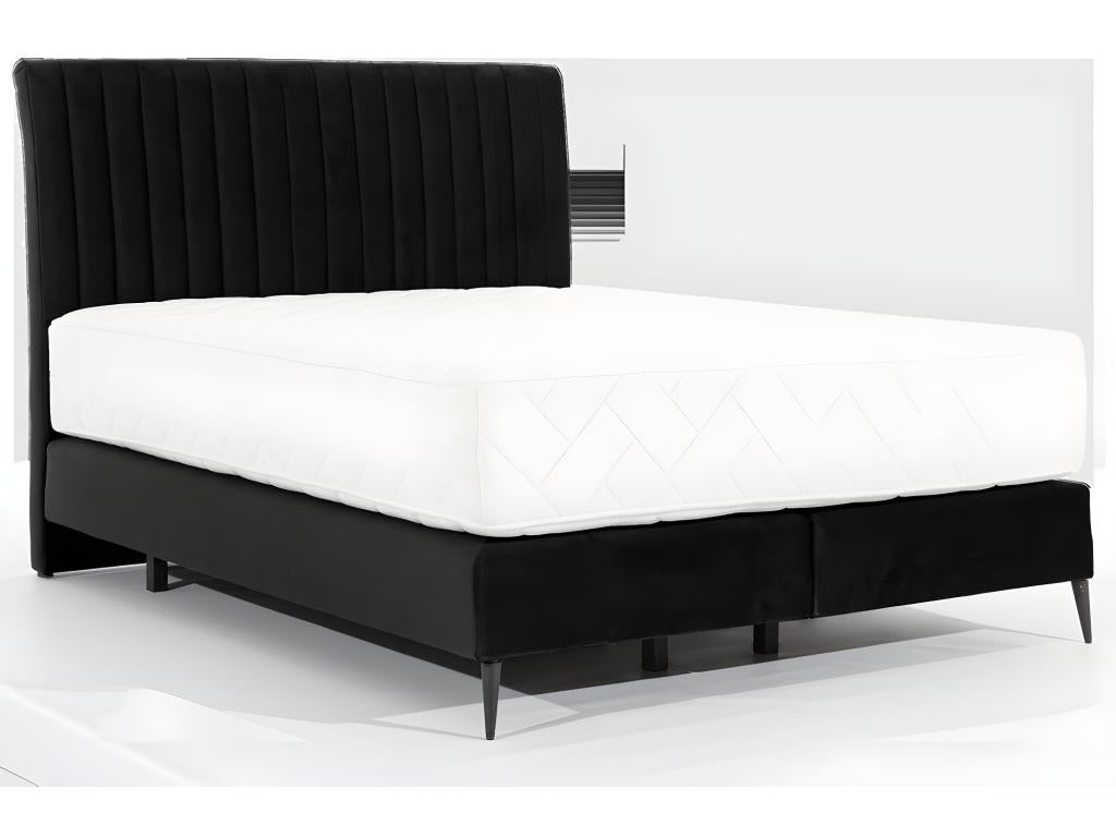Bed frame, mattress, black velvet fabric - 180x200 cm - Luxameub YDHP85351