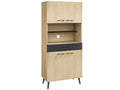 Industrial design tall sideboard - 4 doors, 3 shelves, drawer, niche - metal, black and light oak panels DYKB10017