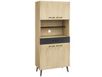 Industrial design tall sideboard - 4 doors, 3 shelves, drawer, niche - metal, black and light oak panels DYKB10017