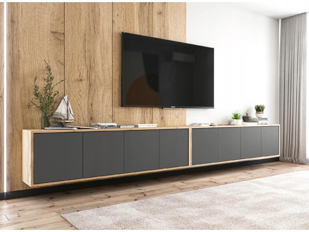 TV stand with 4 Doors - carcasse Oak Mobenze façades graphite mat - 150 cm CEOL85967