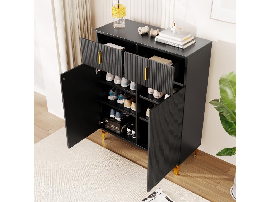 Sideboard Modern - 2 Doors avc Shelves réglables and 2 Drawers - Black EXNZ70604