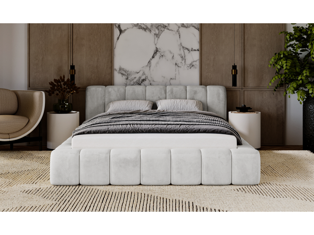 Mobenze Bed Upholstered 140x200 Mobenze - Bed adulte Bed Tufted Bed double with Storage - Gray Light Mobenze Velvet 2218 CQYZ76115