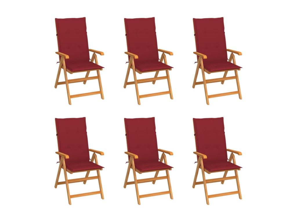 Chairs of Garden 6 pcs with Cushions bordeaux Bois of teck WDVQ57976
