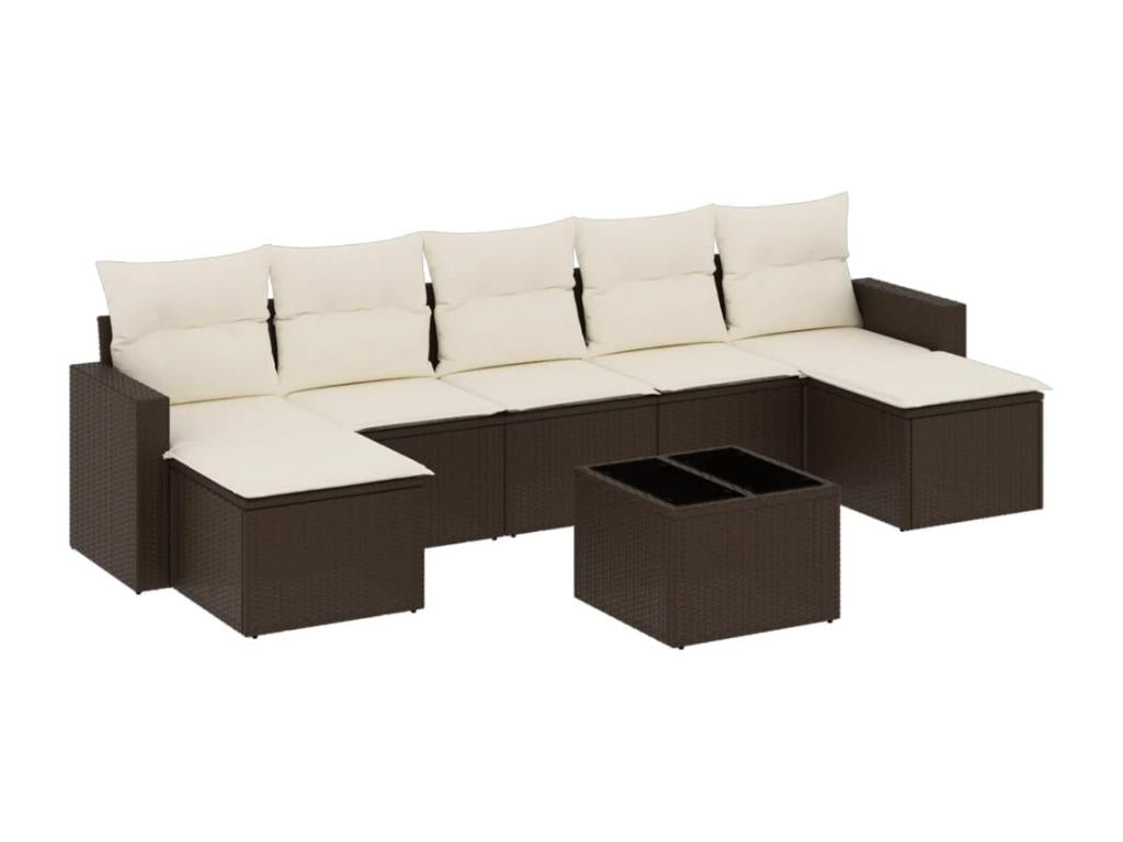 8-piece garden furniture set with brown resin wicker cushions RZMK61133