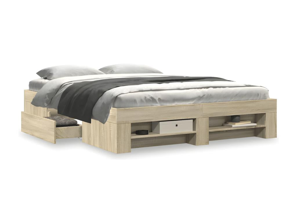 Bed frame Oak Luxameub 150x200 cm bois d'ingénierie YNEC38889