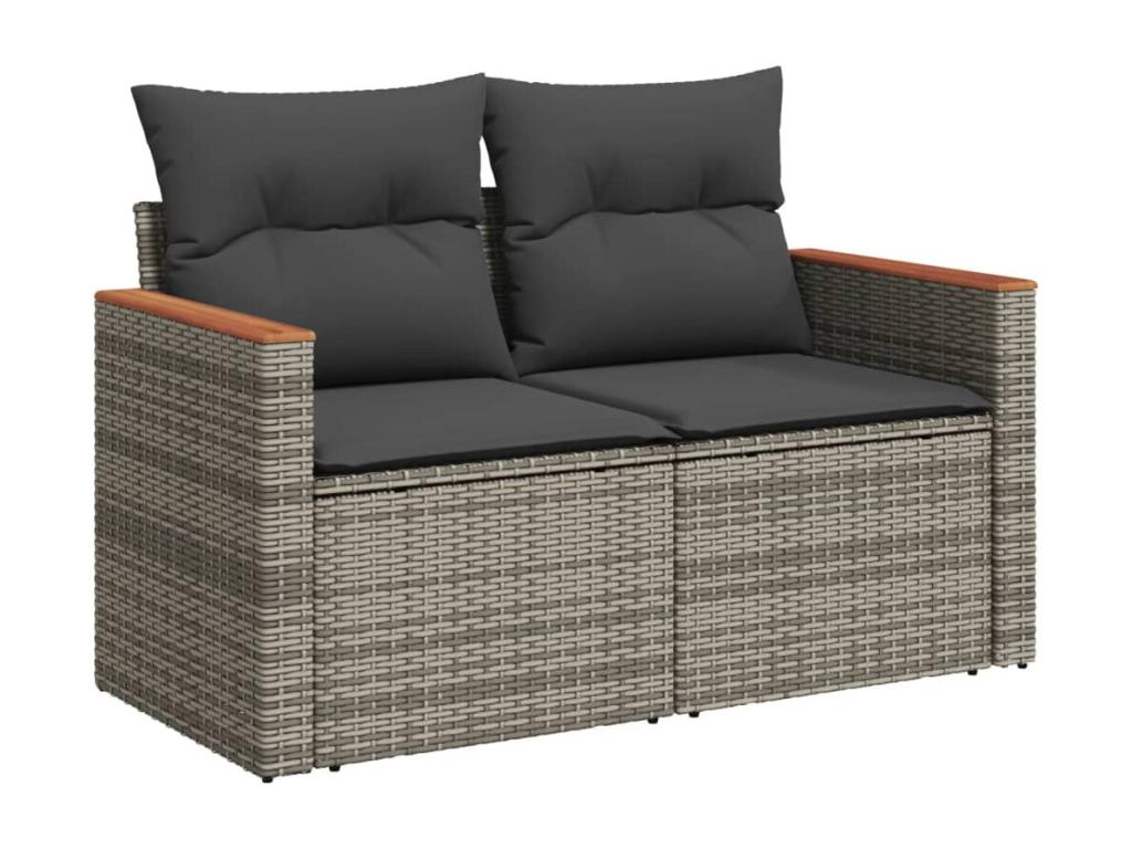 11-piece garden furniture set with grey resin wicker cushions GVEF71942