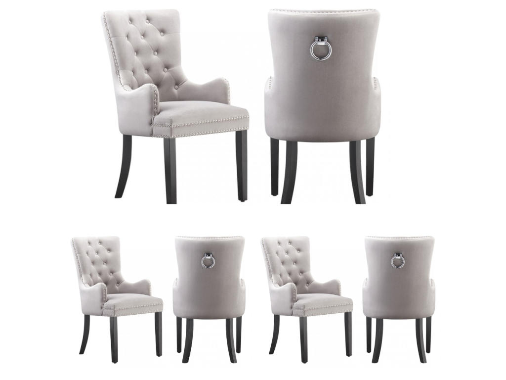 Mobenze - Set of 6 Chairs Tufted in Mobenze - With Accoudoirs - Pieds in Mobenze - Gray Light XOBT01065
