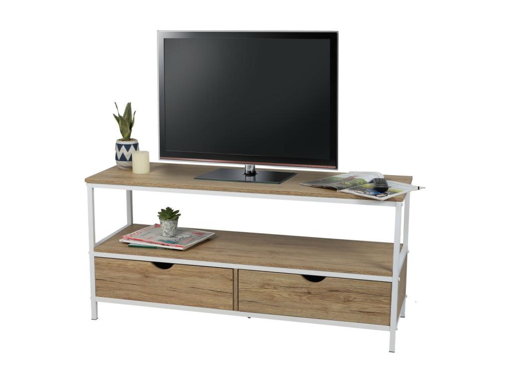 Classic style TV stand with 2 drawers PINPAI Luxameub – Light oak/white color, dimensions 120x39x57 cm AMCN52385