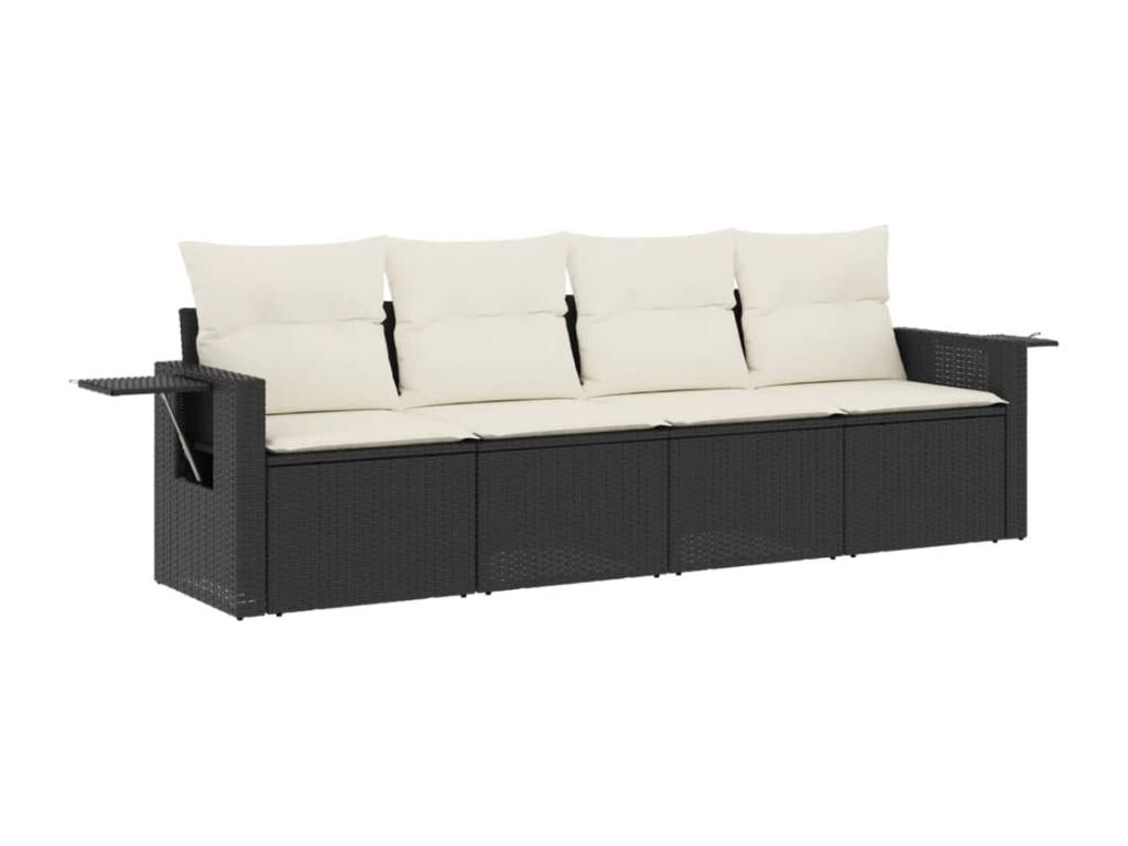 4-piece garden furniture set with cushions, black woven resin XARW75873