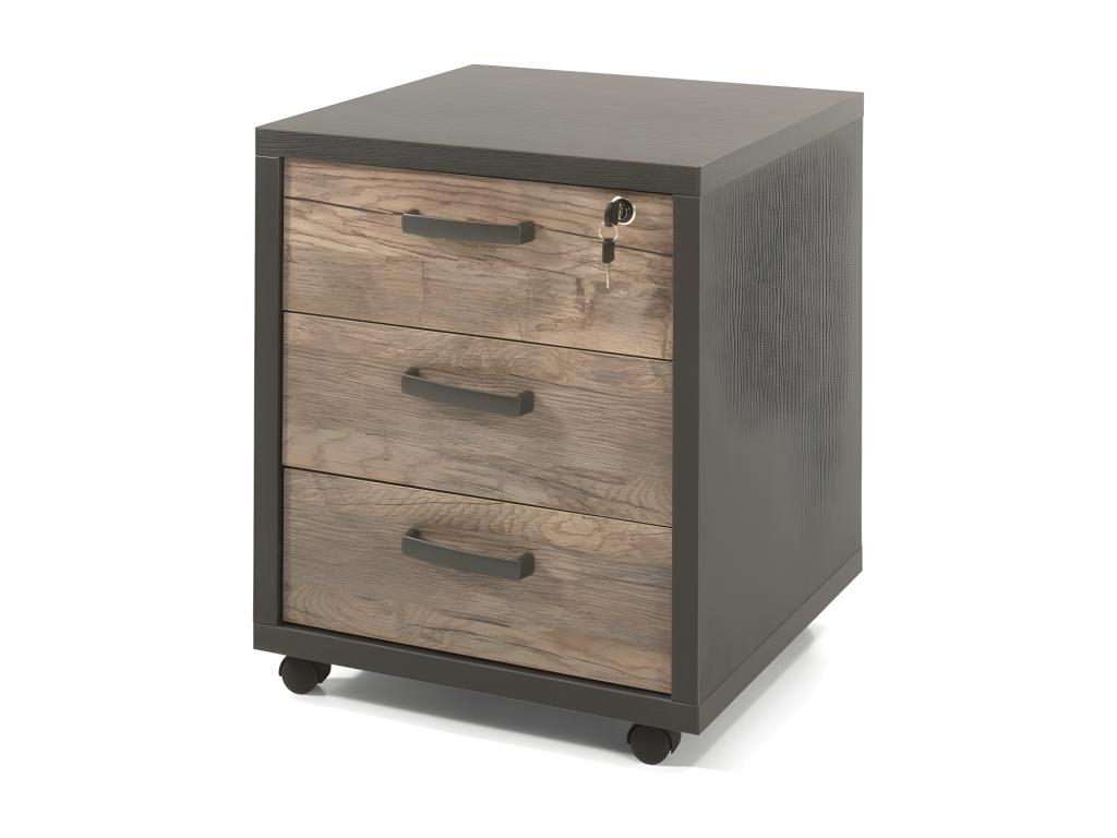 3-drawer office storage unit in black and aged oak - PINPAI Luxameub SFNB80577