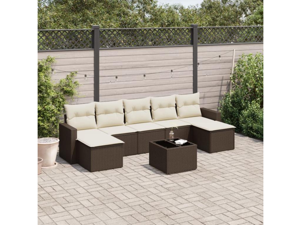 8-piece garden furniture set with brown resin wicker cushions RZMK61133