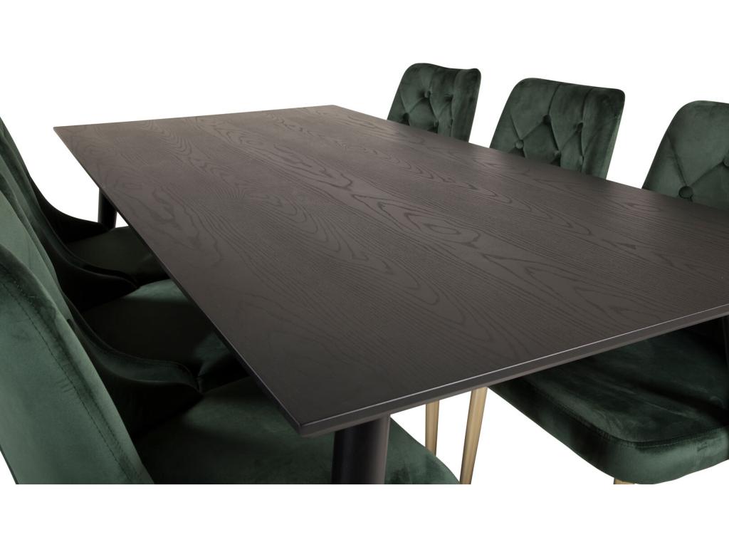 Dipp180x90BLBR Set Table Table Black and 6 Velvet Luxameub Chairs Velvet Green laiton Decor. JMUF35853