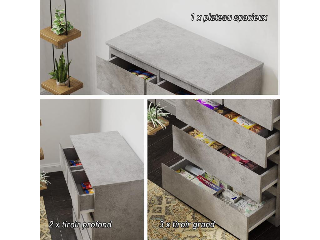 Commode with 5 Drawers Wardrobe Multifonction Modern with Rails in Metal 75x42x104 cm Peu Encombrant Gray XWLU13329