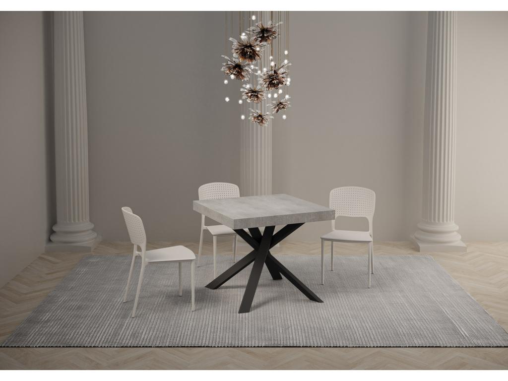 Table Extendable 90x90/194 cm Mobenze dessus Gray Béton pieds Anthracite UJEL44341