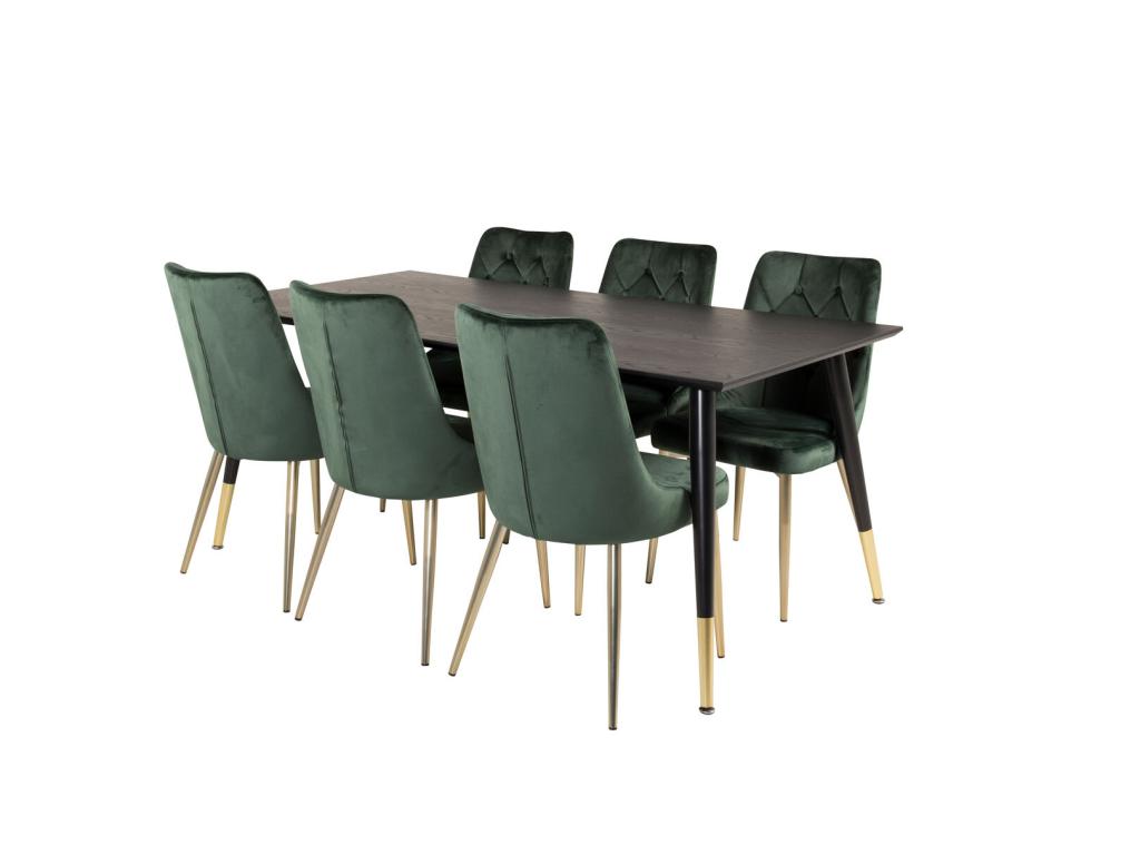 Dipp180x90BLBR Set Table Table Black and 6 Velvet Luxameub Chairs Velvet Green laiton Decor. JMUF35853