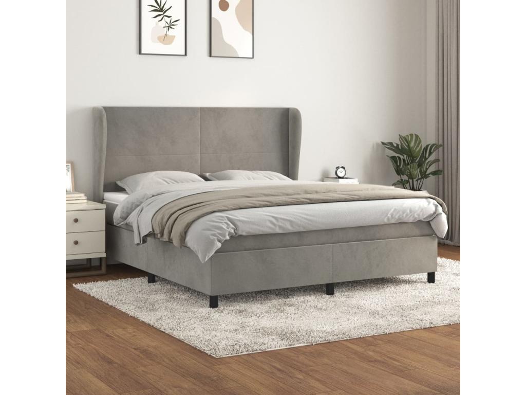 Light grey 180x200cm Mobenze VIBA19557 upholstered bed base and mattress