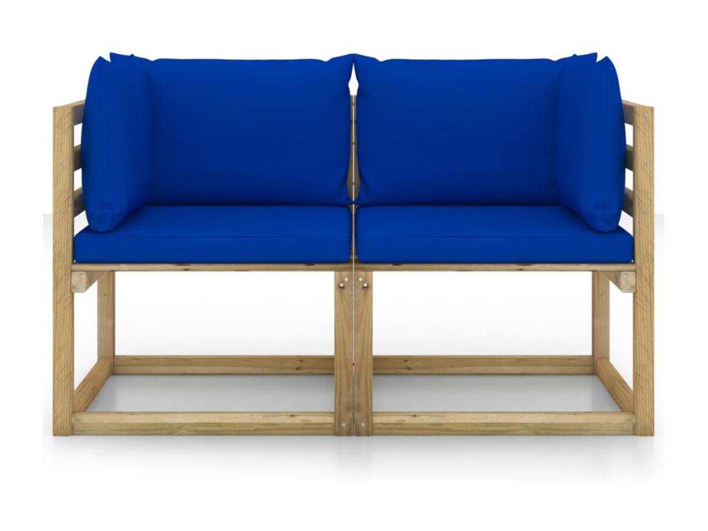 Sofas d'angle of Garden 2pcs and Cushions Pine imprégné of Green 10 ZSOQ57301