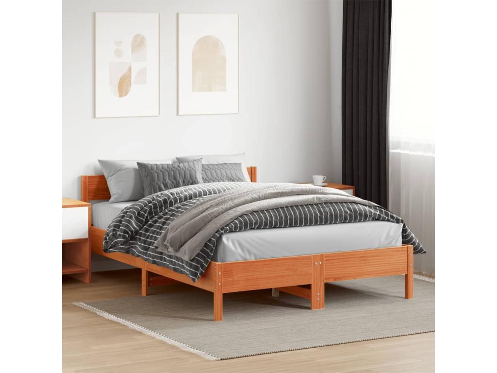 Bed frame and Headboard cire Brown 120x200 cm bois of Pine APFZ48098