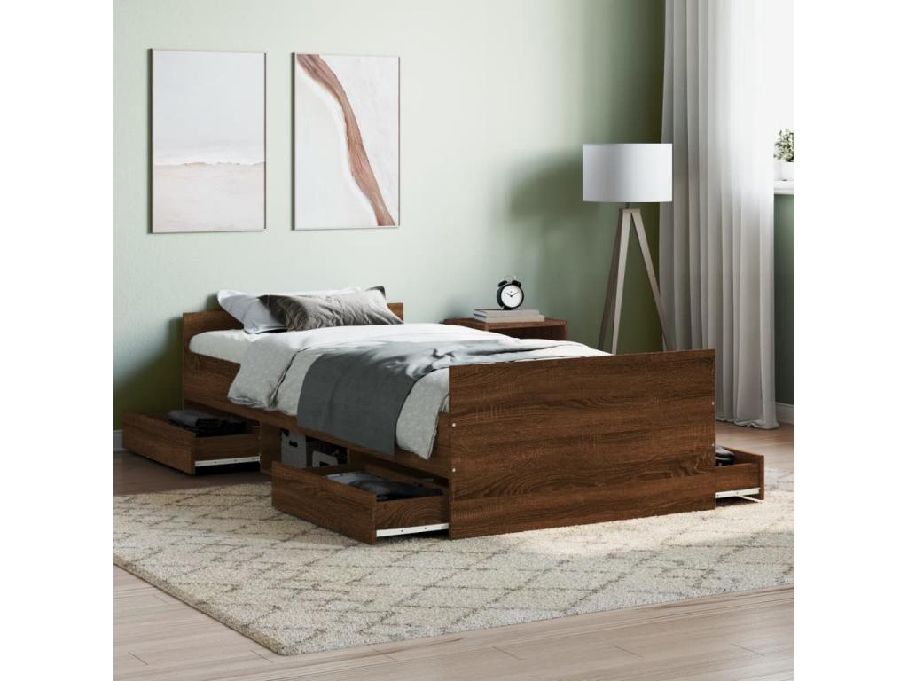 Bed frame Headboard and pied of Bed Oak Brown 90x190 cm ZZKD71175