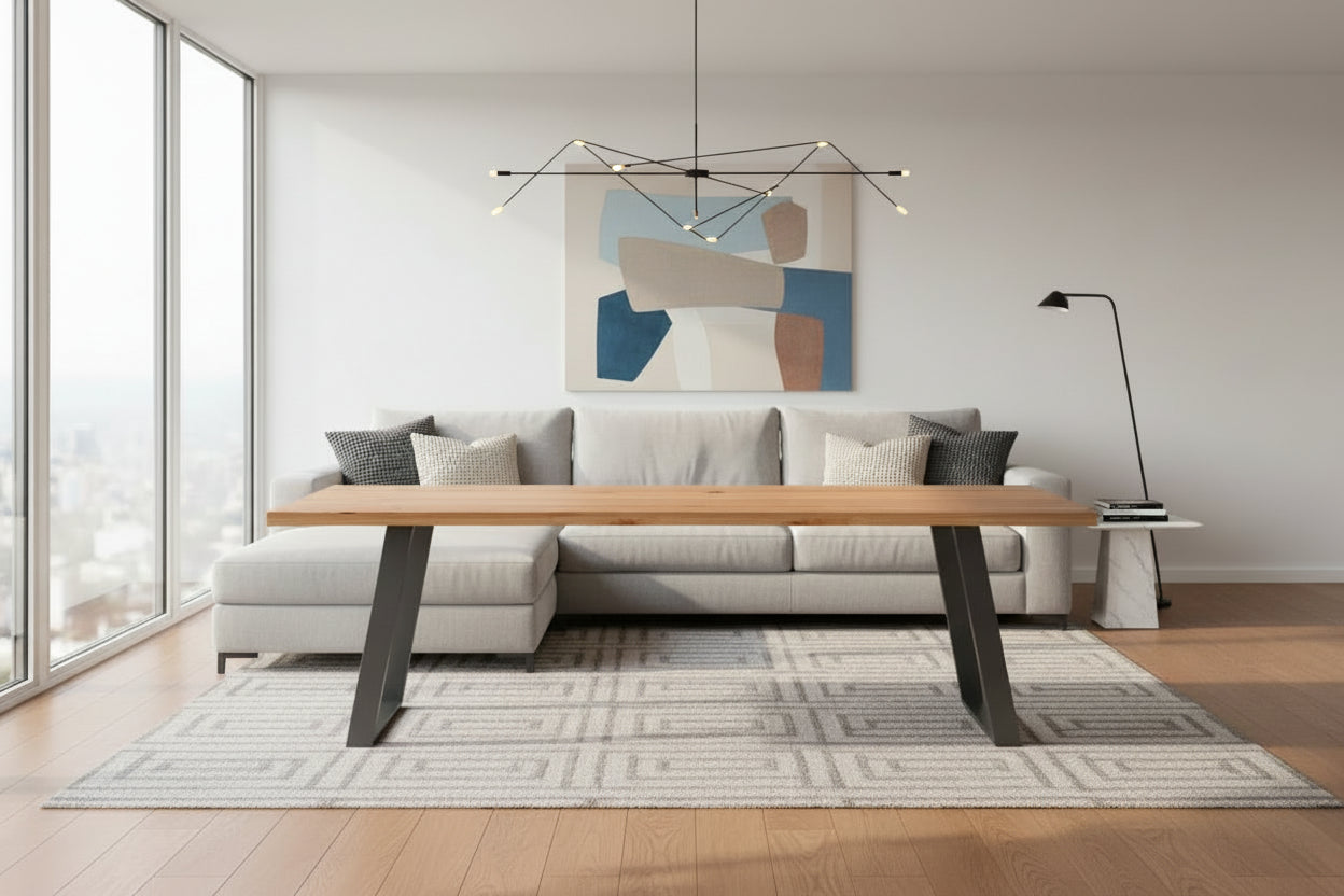 Light brown Mobenze rectangular solid oak dining table DUIA98329