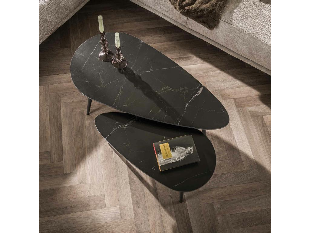 Table gigogne in céramique noire forme triangulaire Set of 2 Cosymeub WOJJ58697