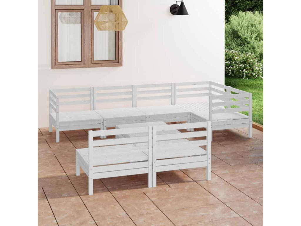 8-piece Mobenze garden furniture set in solid pine, white, OZEX98148