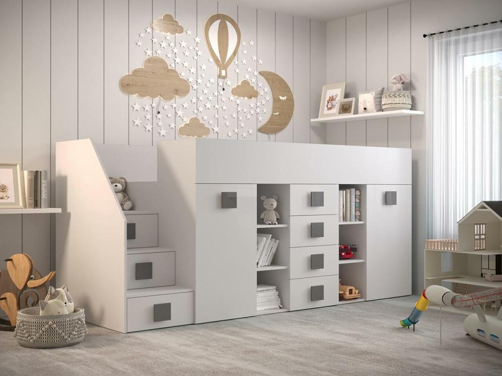 Bed haut Mobenze 366 Unique White 90x200 Stratifié Slatted base Mobenze 94x249x124cm WJEE54818