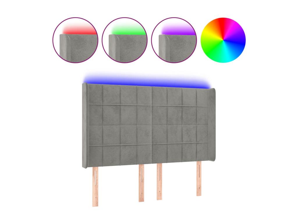 Light Grey LED Headboard 147x16x118/128 cm Velvet AGCY39916