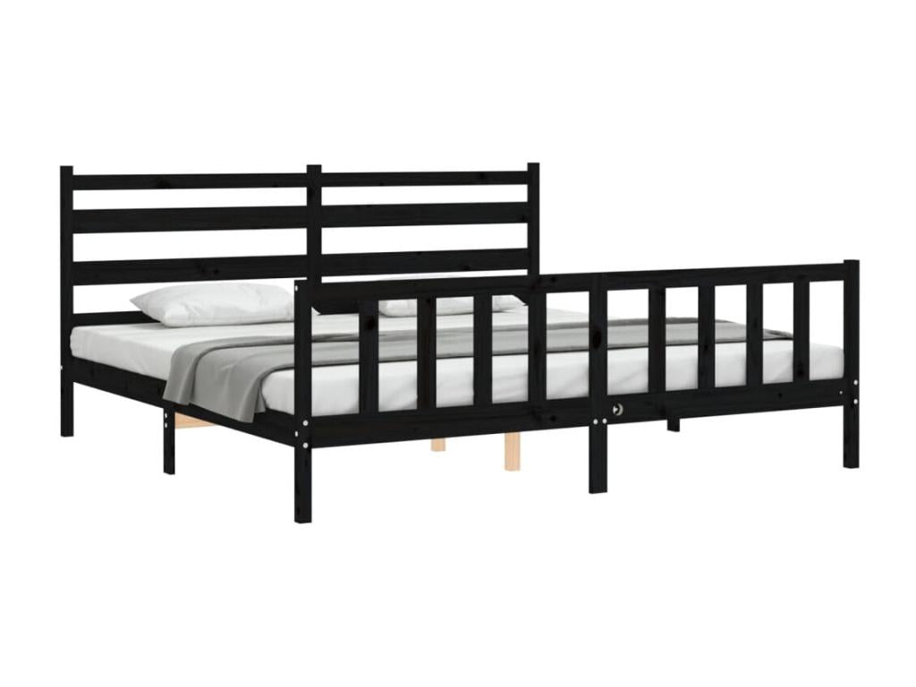 Bed frame with Headboard Black 200x200 cm bois Solid IPPN21589