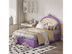 Light purple upholstered teen bed 140 x 200 with frame by Luxameub and wooden headboard support, height-adjustable headboard PHRG13282