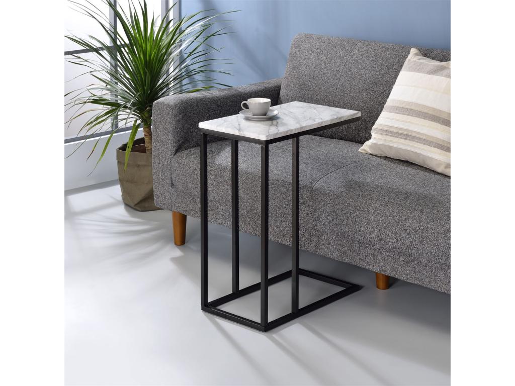 Bout of Sofa Mobenze Table d'appoint Table café Coffee Table of Living room Frame in Metal Black and plateau in Mobenze Decor marbre White DSVR06290