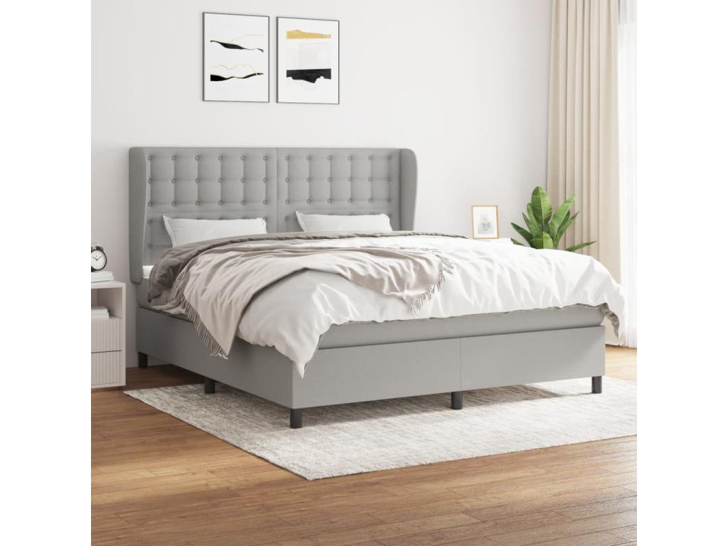Upholstered bed base with mattress, light grey, 180x200cm, fabric HQRG50096