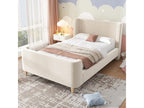 Children's Bed, Upholstered Single Bed, Sleigh Bed, 90x200 cm, For Boys/Girls, Beige, Mattress Not Included, AXEU27645