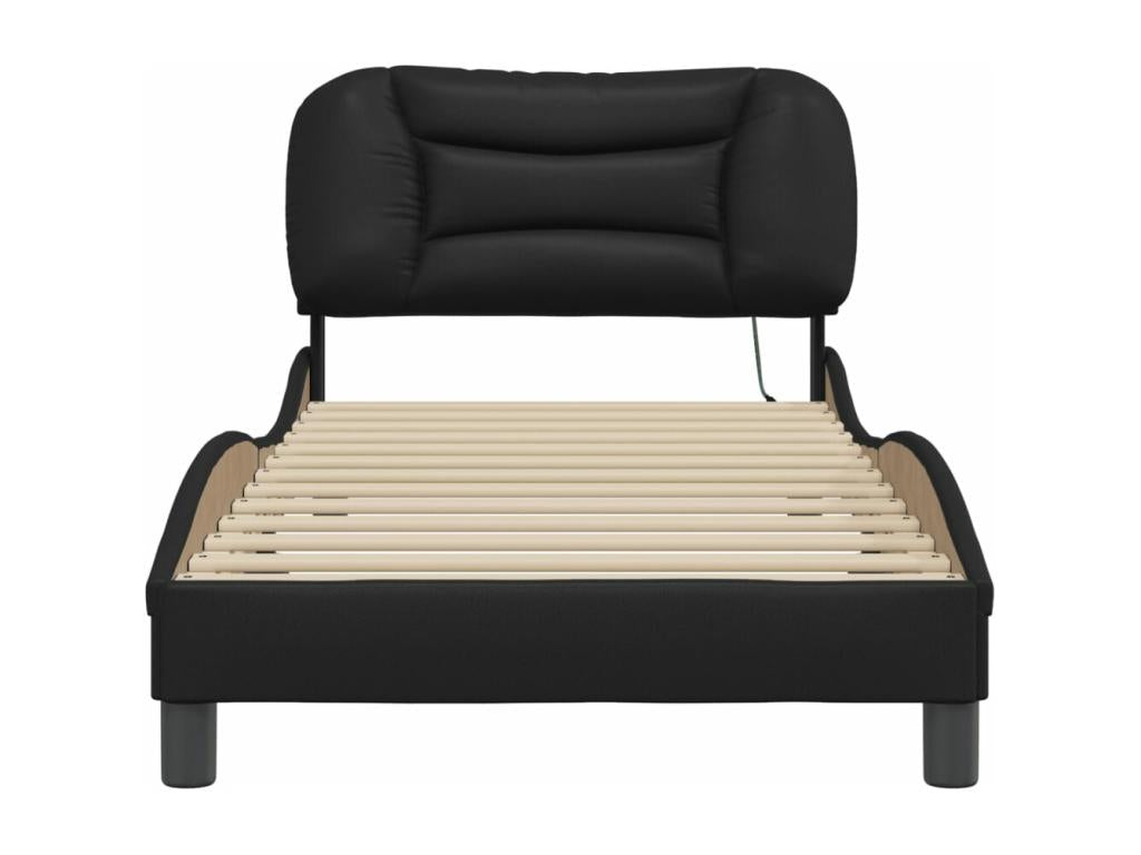 Bed frame with Luxameubères LED Black 80x200 cm Faux leather YANS23574